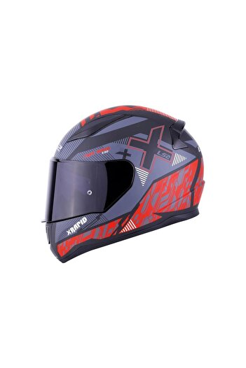 LS2 Rapid 2 Xtreet Mat Siyah - Kırmızı Kask Siyah Vizörlü