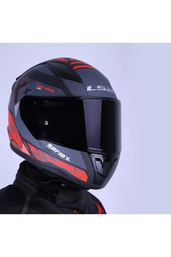 LS2 Rapid 2 Xtreet Mat Siyah - Kırmızı Kask Siyah Vizörlü