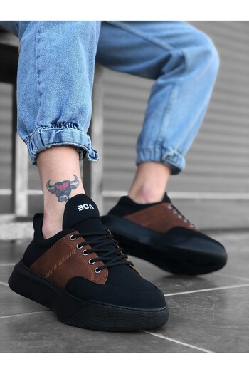 BOA High-Sole Lace-Up Men's Sports Shoes - Black Tan