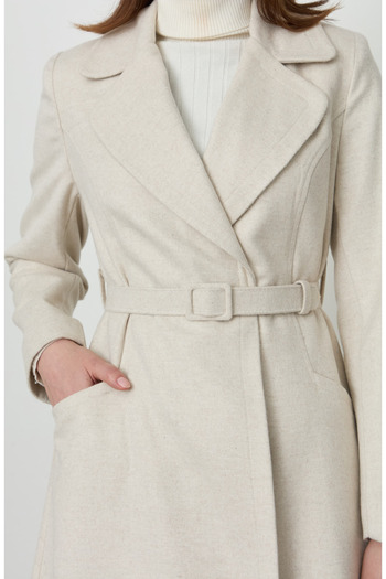Fatma Atasoy Ecru Coat with Cup Coating and Belt