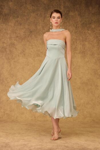 Carmen Çağla Strapless Wrap Satin Evening Dress