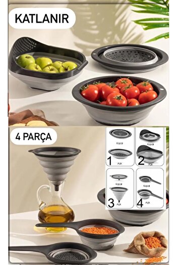 Bayev 4-Piece Folding Strainer Set 4 Piece Kitchen Set Accordion Rice Strainer Funnel Badya Dowry Set