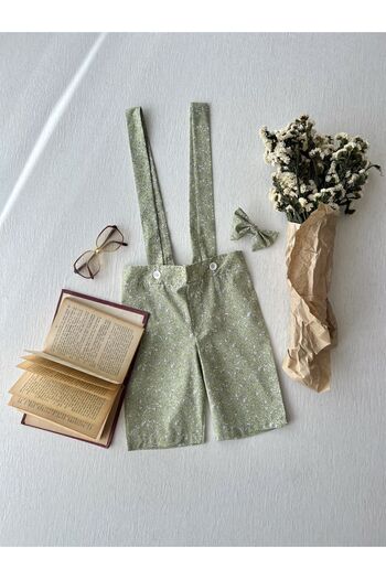 KÜÇÜĞÜM BUTİK Green Poplin Boy's Salopet Bow Tie (Salopet-Bowknot)