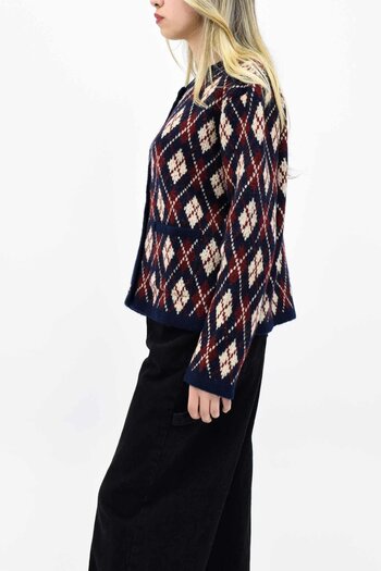 birizmoda Diamond Patterned Buttoned Cardigan - Navy Blue