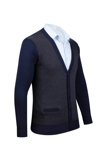 Çizgi Triko Men's Plus Size Patterned Knitwear Cardigan - Steel Knit, Elastic Sleeve and Waist, 5014Mb Parlement