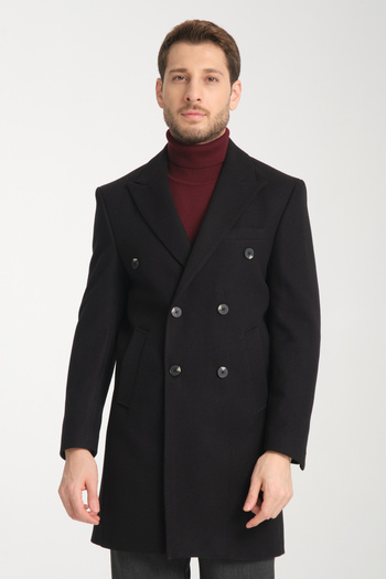 Frappoli Standard Fit Men's Thick Double Breasted Coat-Coat