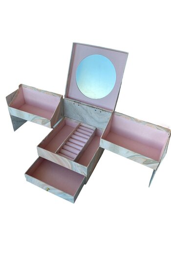 TAKIŞTIR Pink Color Boxed Mirror Detailed Jewelry Organizer