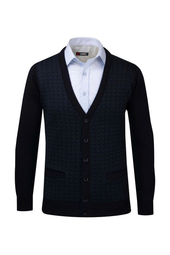 Çizgi Triko Men's Navy Blue Knitwear Cardigan - Line Print, Elastic Waist and Sleeve, Steel Knit 4241Mb