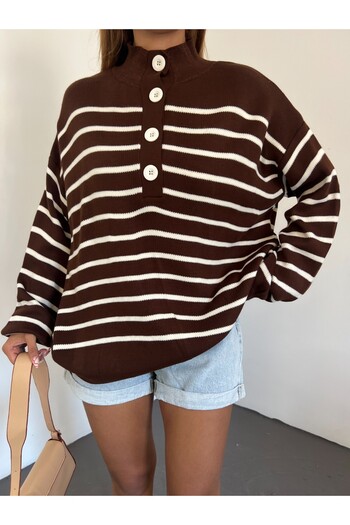 Modamorfo Half-Rise Buttoned Knitwear Sweater - Brown