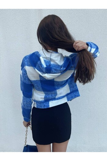 Modamorfo Hooded Plaid Fleece Crop Jacket