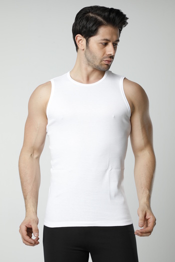 Hmd 5 Pcs Men's Ribbed Crew Neck Athlete Zero Sleeve Comfortable Fit 100% Cotton