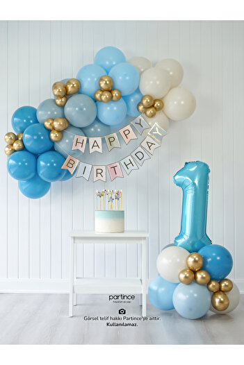 partince 1 Year Old Balloon Birthday Balloon Chain Mini Pastel Blue Party Set