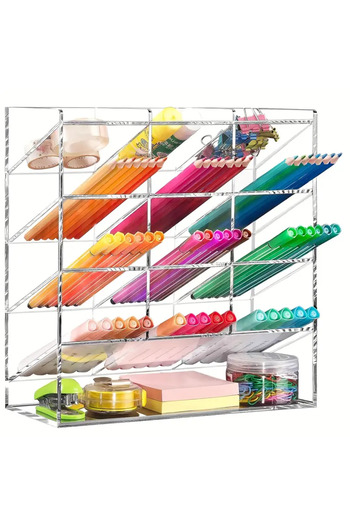 Pleksi Marketi Clear Acrylic Pen and Marker Organizer with Slots - Desktop Organizer, Office & Art Supplies