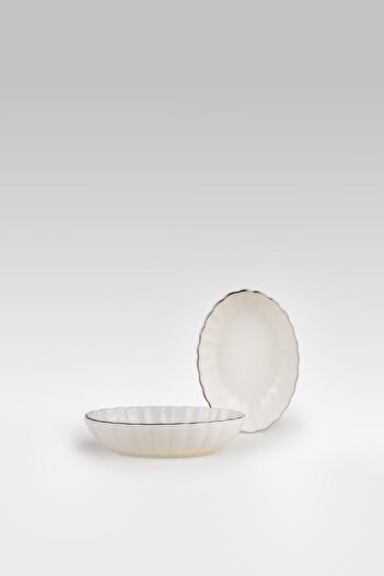 Kütahya Porselen Bone Luz Form 2 Parça 15 Cm Oval Kase Platin File