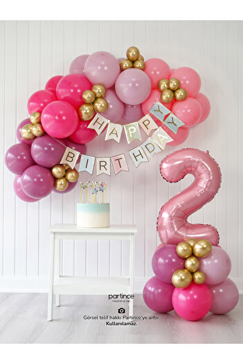 partince 2 Year Old Balloon Birthday Balloon Chain Mini Pastel Pink Party Set