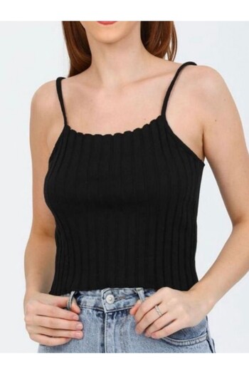 Modamorfo Rope Strap Ribbed Blouse -Black