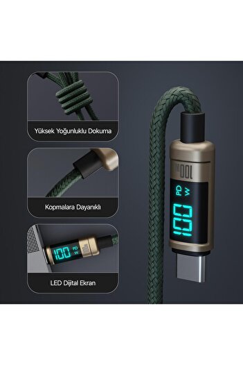 Bix Type-c To Type-c 100w 480mbps E-marker Çipli Led Dijital Ekranlı Şarj Ve Data Kablosu 1 Metre Br