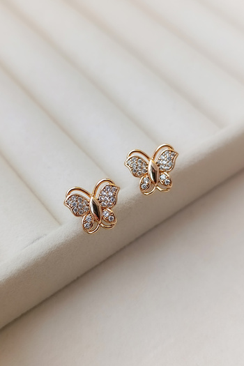 COSİTA Zircon Stone Rose Butterfly Motif Elegant Accessory Stylish Design Earrings