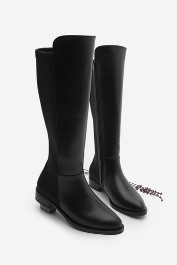 Marjin Women's Black Knee High Boots - Elastic and Casual