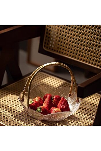 FAIR HOME Round Glass Presentation Holder with Bamboo Handle – Basket Fruit Holder