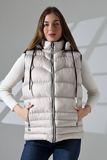 B.HE.Z Stone Colored Gel Padding Hood Inflatable Vest with Detachable Zipper and Inner Pocket
