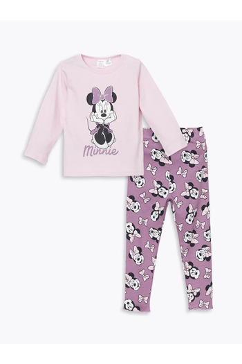 LC Waikiki LCW baby Lila Bisiklet Yaka Minnie Mouse Baskılı Kız Bebek Pijama Takımı