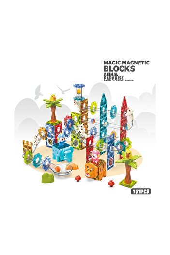 Learning Toys Learning Fun Manyetik Stem Oyuncak 151 Parça - Marble Run Set Magic Magnetic Blocks Animal Paradise