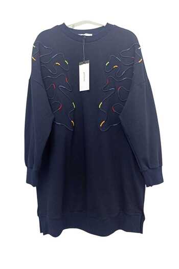Puane Women's Front Rope Patterned 2 Thread Fabric Dark Navy Blue Tunic