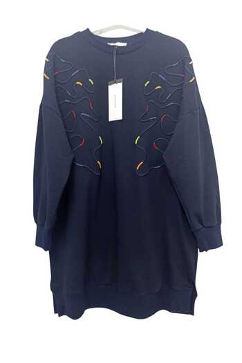 Puane Women's Front Rope Patterned 2 Thread Fabric Dark Navy Blue Tunic