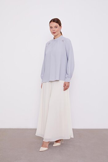 Levidor Gray Stone Embroidered Blouse