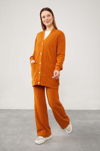 Levidor Cinnamon Patterned Cardigan Knitwear Set