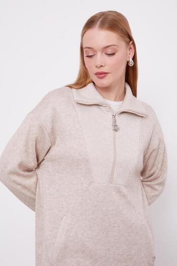 Levidor Beige Glitter Detailed Cashmere Double Set