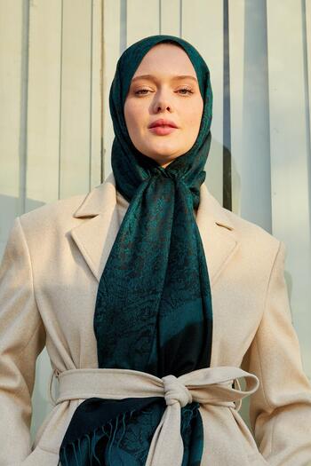 Levidor Ethnic Cashmere Silk Shawl with Emerald Tassels