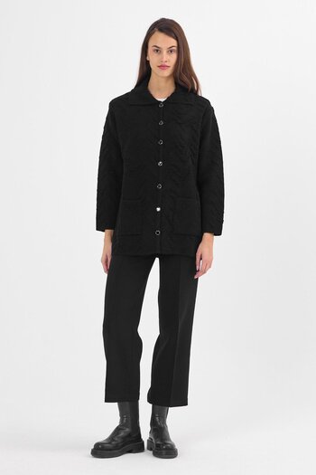 Uludağ Triko Women's Black Embossed Pattern Knitwear Cardigan with Buttons and Pockets