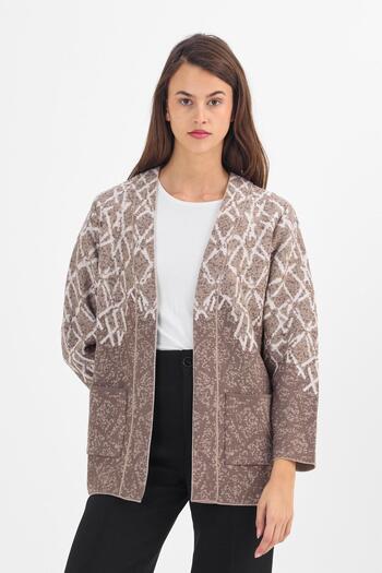 Uludağ Triko Women's Milk Coffee Geometric Transition Cardigan
