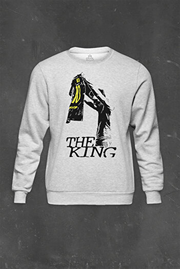 so cool Світшот Gri The King Leo Lionel Messi Beyaz Baskılı Unisex Sweat