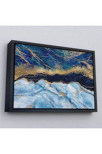indispensablely Framed Blue and Gold's Awesome Harmony Marble Look Modern Canvas Painting-5061