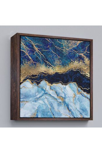 indispensablely Perfect Harmony of Framed Blue and Gold Marble Look Modern Canvas Painting-5072
