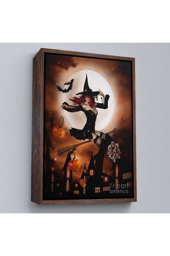 indispensablely Flying Witch with Framed Broomstick, Halloween Gift, Hellowen Painting -6271