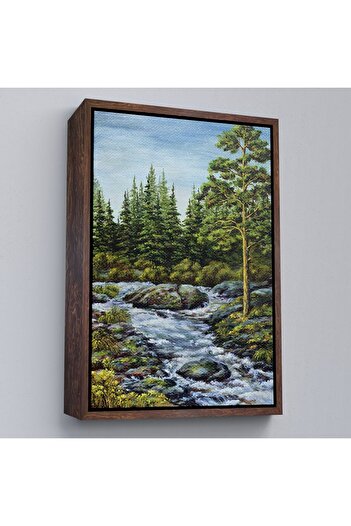 indispensablely Framed Forest Flowing Stream Painting-5973