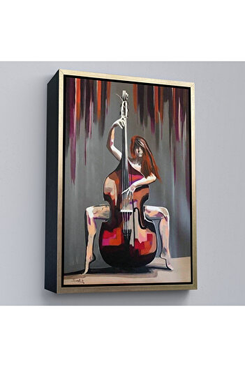 indispensablely Framed Woman Playing Cello Wall Painting-6167