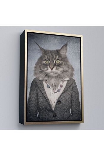 indispensablely Framed Cat Head Human Canvas Painting-4985