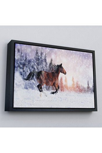 indispensablely Framed Running Horse in the Snow Decorative Canvas Painting-1133