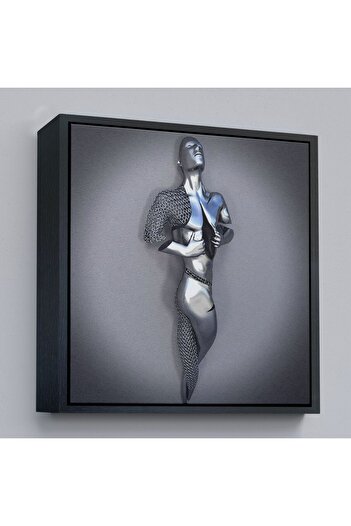 indispensablely Framed Romantic Body, Art of Love, 3D Effect Silver Human, Metallic Effect Canvas Print-5352