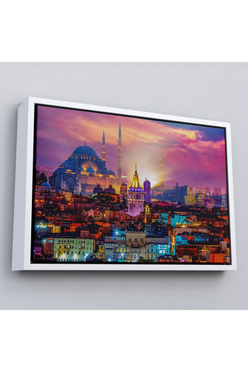 indispensablely Framed Galata Tower Sultan Ahmet Mosque and City Landscape Painting-6514