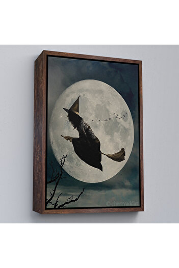 indispensablely Flying Witch with Framed Broomstick, Halloween Helloven Wall Painting -6481