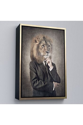 indispensablely Framed Lion Head Human Canvas Painting-4993