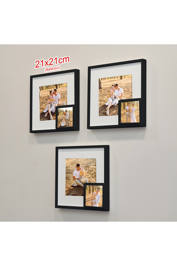 Nobbystar Black 21X21Cm Square Photo Frame with Adhesive Puppy Detach and Paspart - Pack of 3