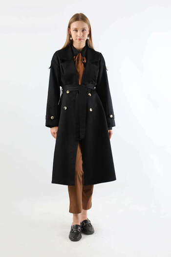 ZÜLAYS Asymmetrical Windbreaker Buttoned Trench Coat Black
