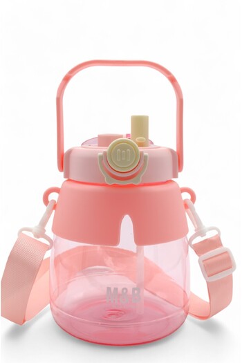 M&B WATER BOTTLE Cute Water Bottle with Rabbit Figure - Children's Water Bottle with Straw, Water Bottle with Neck Strap for School